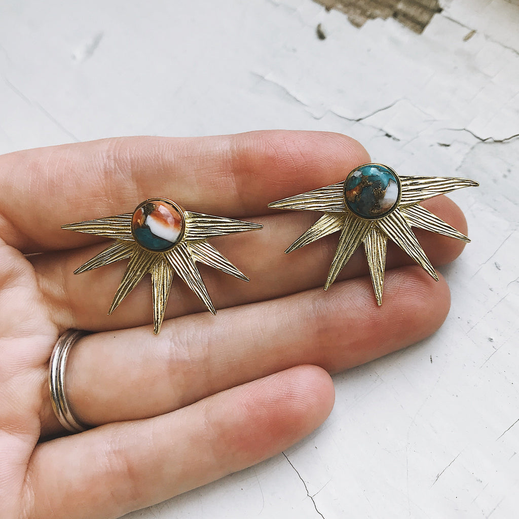 Sun Goddess Earrings with Copper Oyster Turquoise.