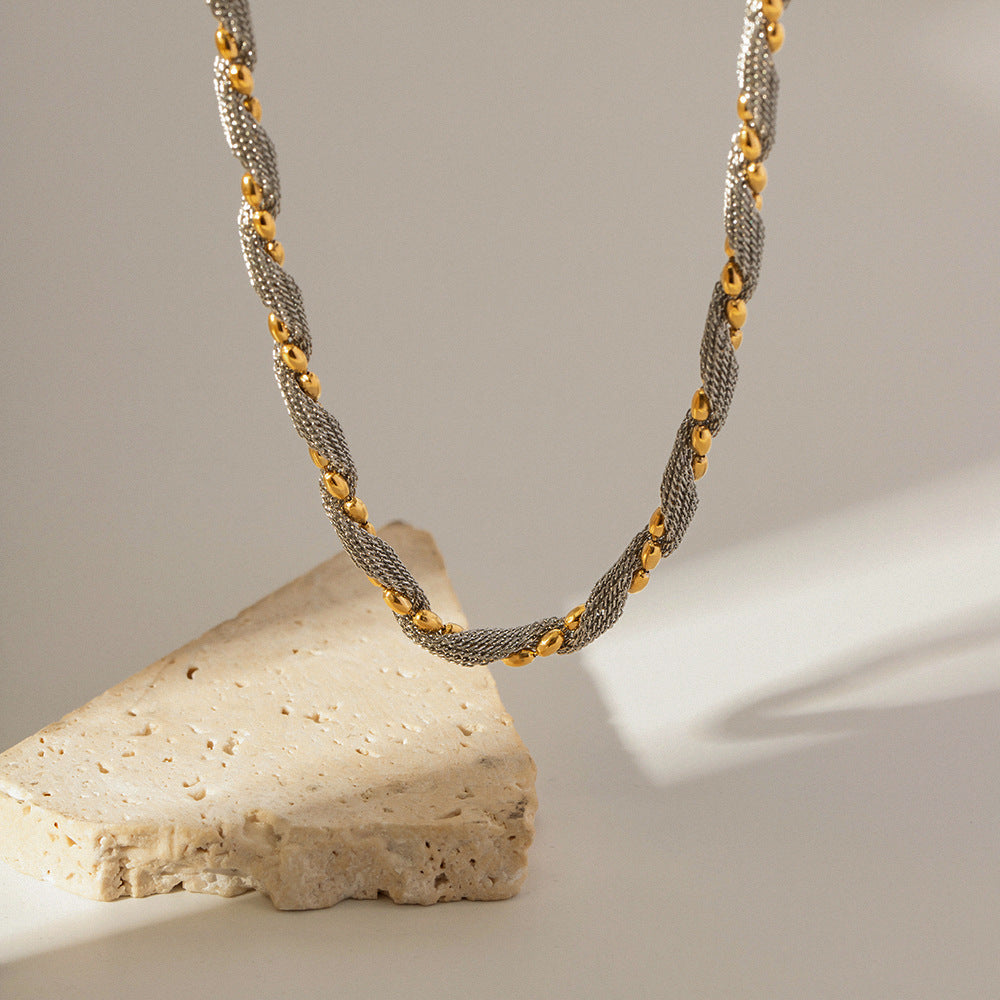 18K gold two-tone chain necklace, geometric circular elements in gold and silver tone, titanium steel with PVD plating, MINIMAL