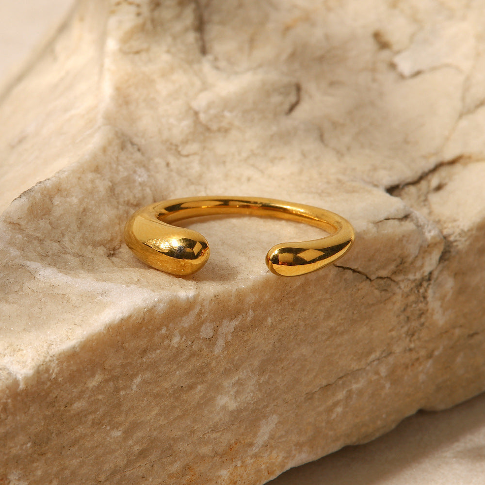 18K gold irregular geometric open ring, adjustable open band with architectural silhouette, titanium steel with PVD gold plating, MINIMAL
