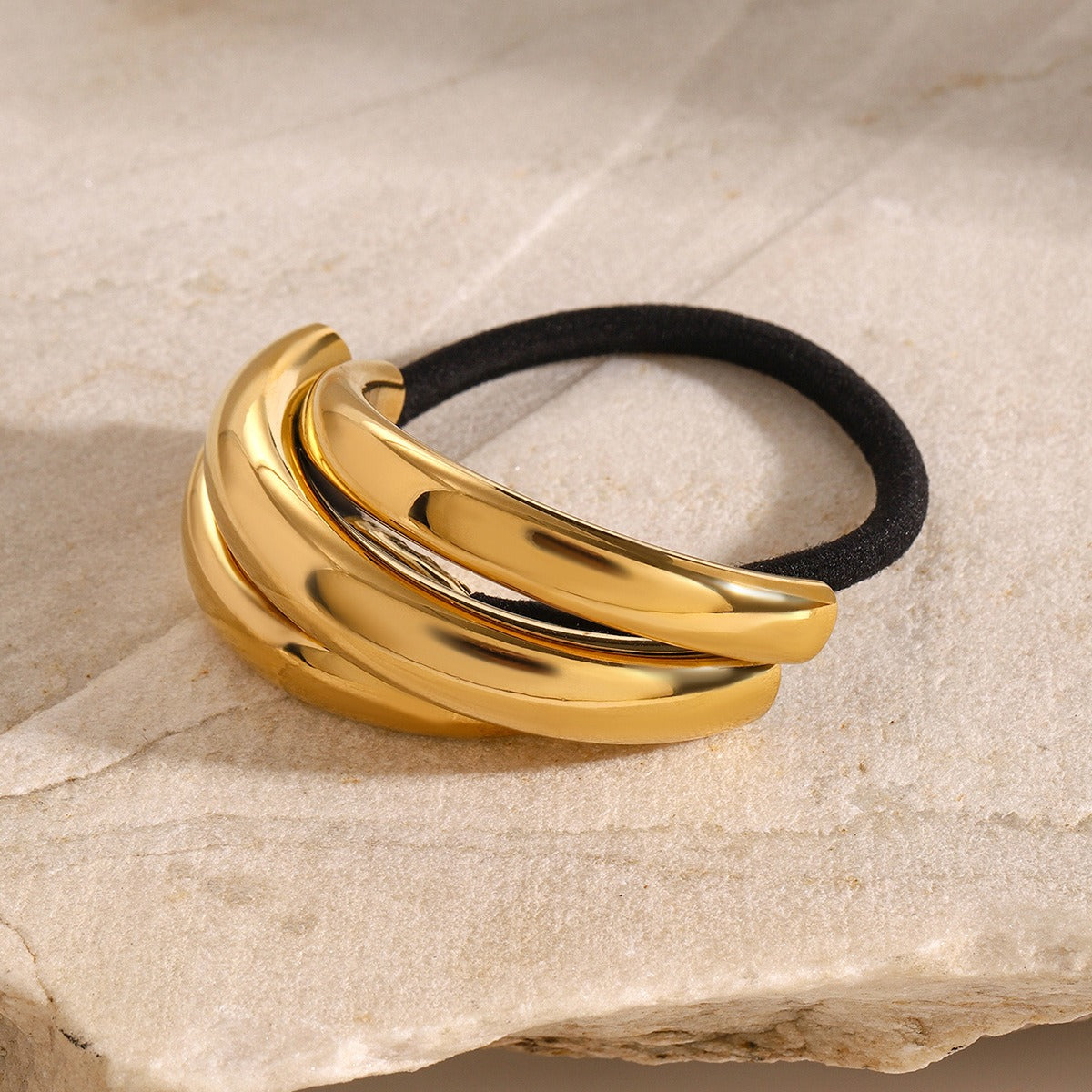 18K gold multi-layer C-shaped gap hair clip, open negative space design, titanium steel with PVD gold plating, MINIMAL