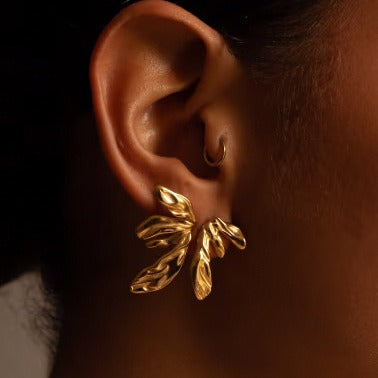 18K gold asymmetric geometric wings earrings in titanium steel — MINIMAL