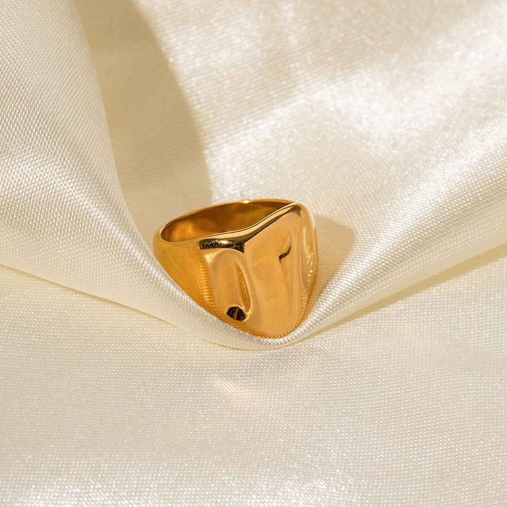 18K gold wide hammered band ring, wide band with hammer pattern texture surface, titanium steel with PVD gold plating, MINIMAL