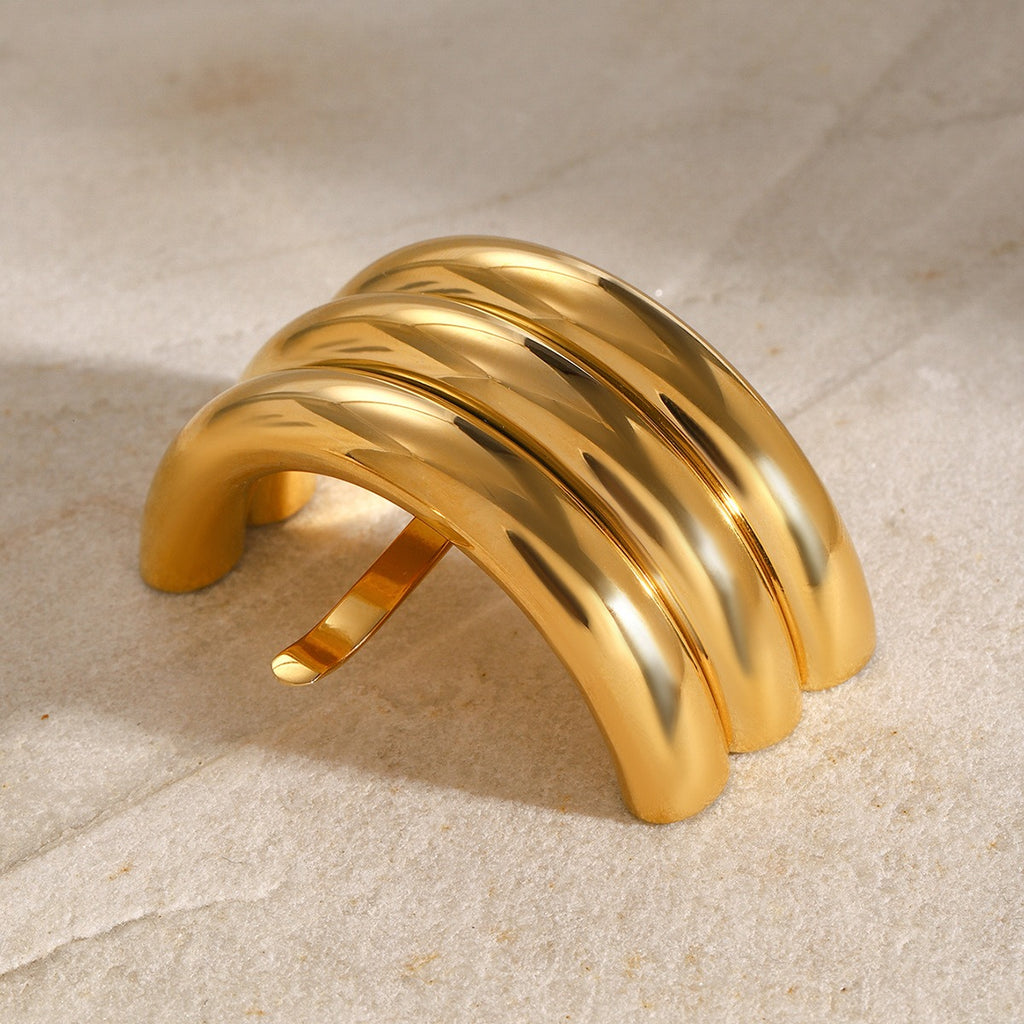 8K gold multi-layer U-shaped hair clip – Style B 3-layer, concave-convex sculptural design, MINIMAL
