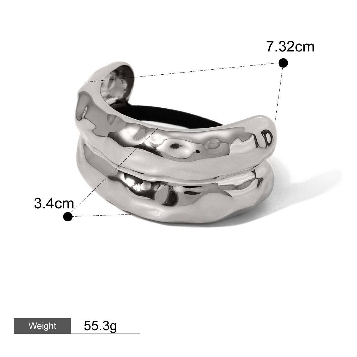 18K gold double-layer hammered U-pin – Silver finish, double-layer U-shaped silhouette with hammer pattern texture, MINIMAL