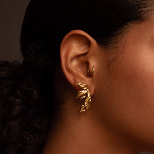 18K gold asymmetric geometric wings earrings in titanium steel — MINIMAL