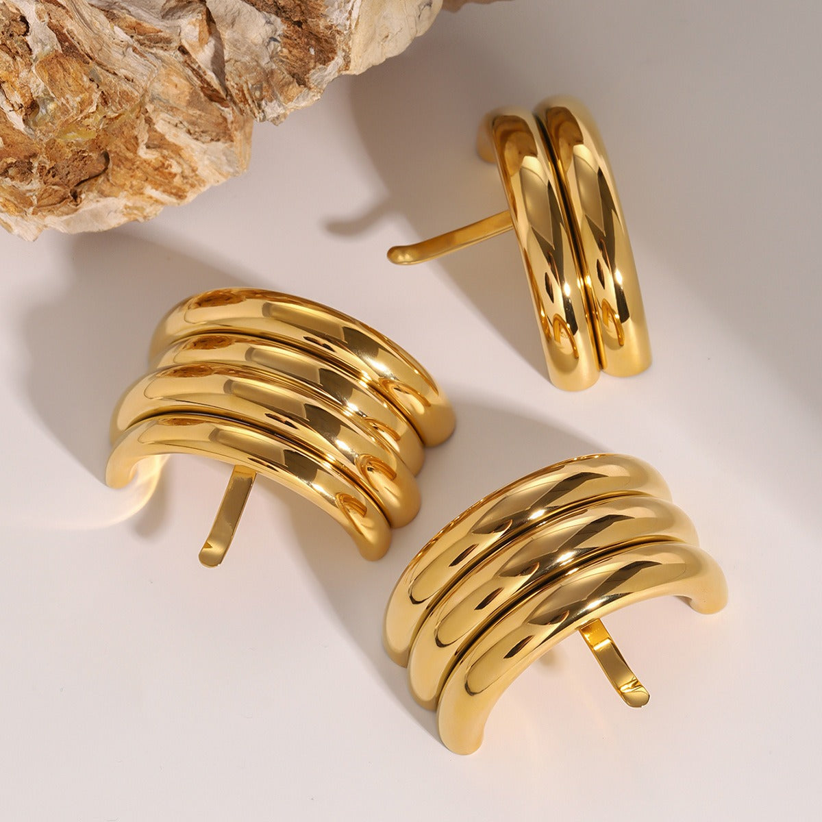 8K gold multi-layer U-shaped hair clip, titanium steel with PVD gold plating, MINIMAL