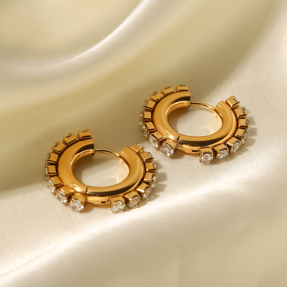 18K gold white square zircon earrings flat lay, clean geometric pair — MINIMAL
