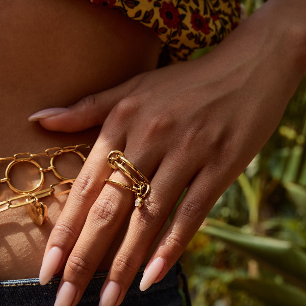  18K gold multi-layered zirconia stackable titanium steel ring — Style A — MINIMAL