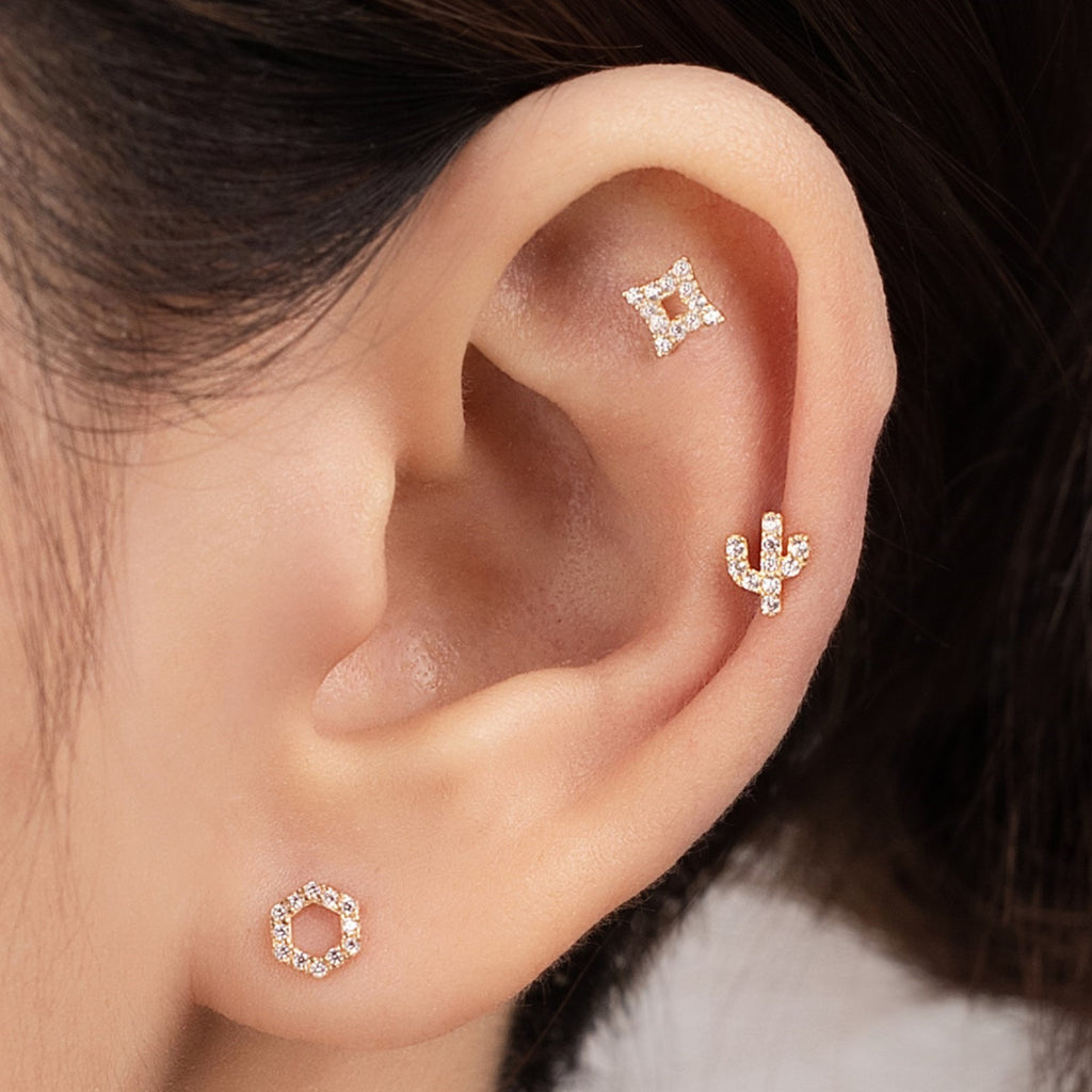 14K (58.5%) SOLID GOLD PETITE CACTUS PIERCING