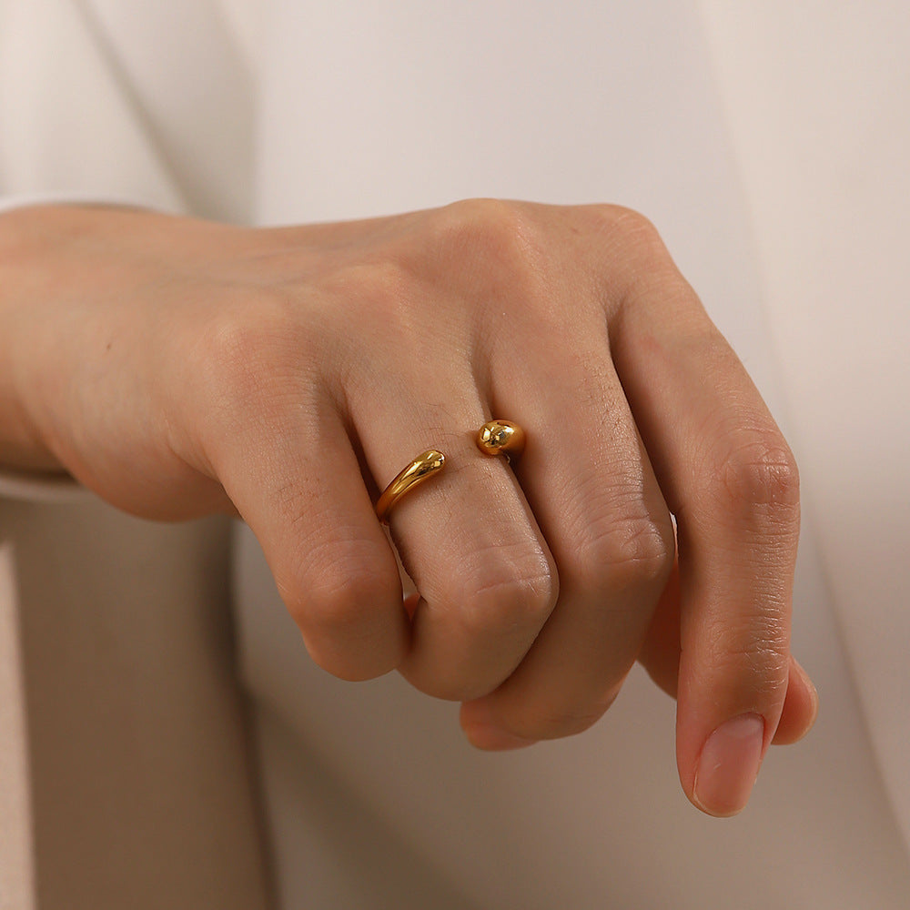 18K gold irregular geometric open ring, adjustable open band with architectural silhouette, titanium steel with PVD gold plating, MINIMAL
