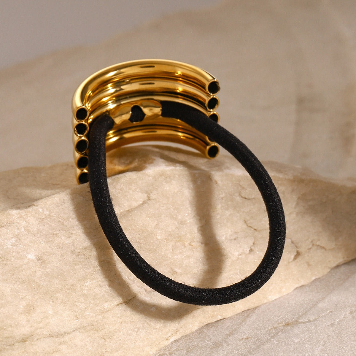 18K gold multi-layer C-shaped hair clip, compact concave-convex design, titanium steel with PVD gold plating, MINIMAL
