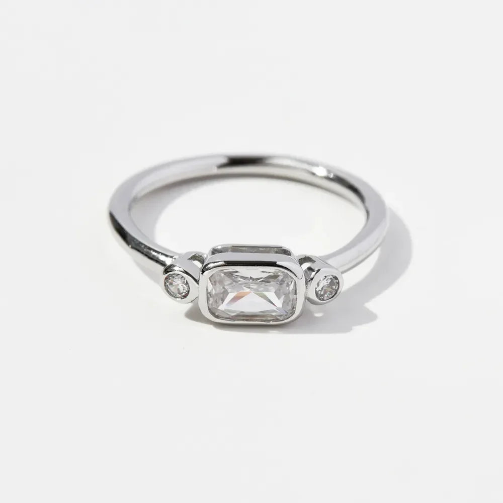 925 Sterling Silver Geometric Zircon Ring - Premium Minimalist Jewelry - MINIMAL