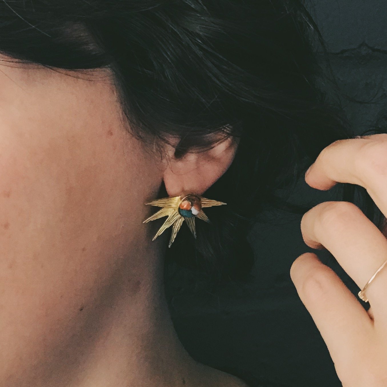 Sun Goddess Earrings with Copper Oyster Turquoise.