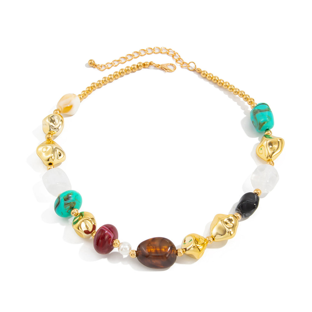 Colorful resin bead necklace – Style 7763, bohemian colorful bead and alloy design, MINIMAL