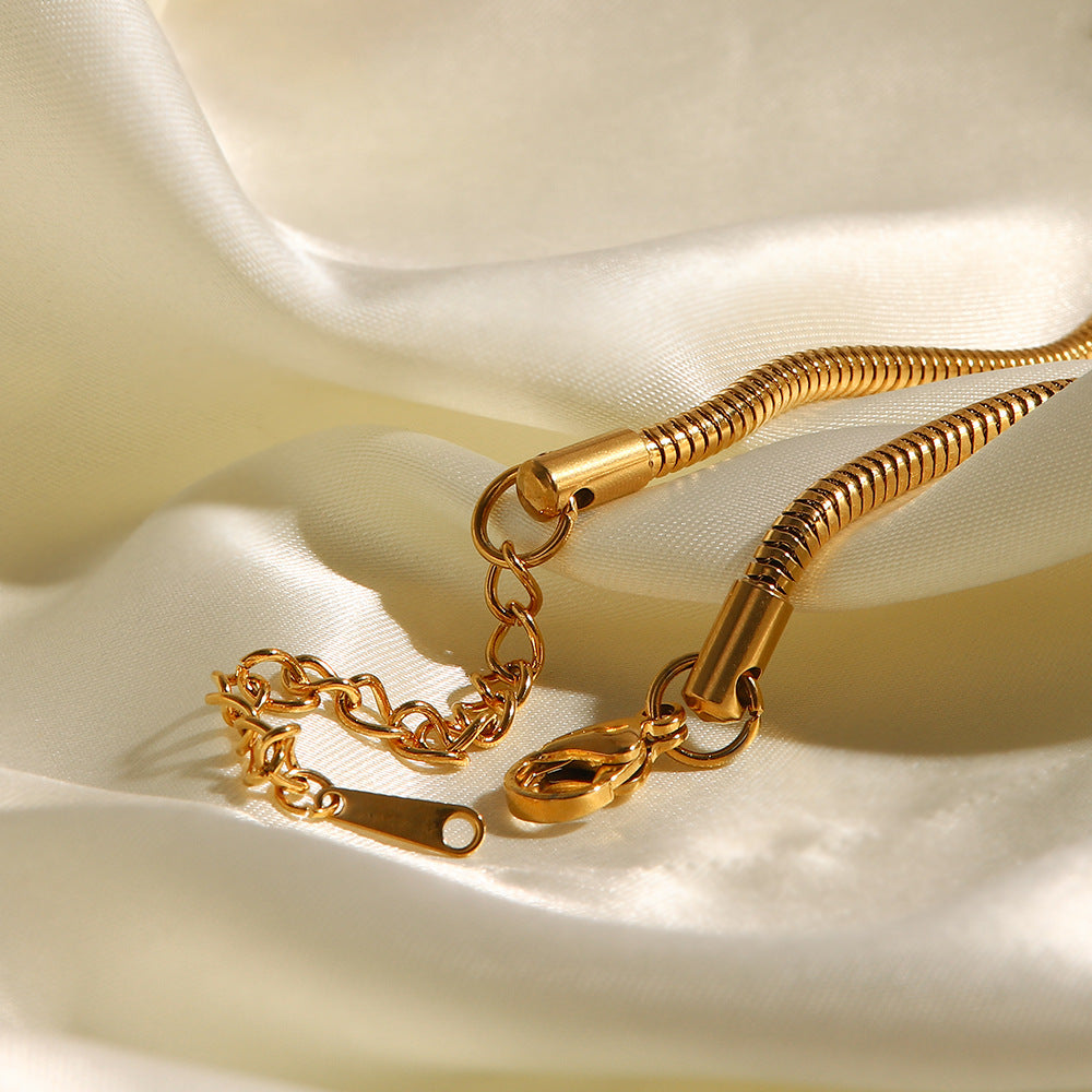 18K gold snake bone chain necklace, fluid interlocking chain design, 45cm, titanium steel with PVD gold plating, MINIMAL
