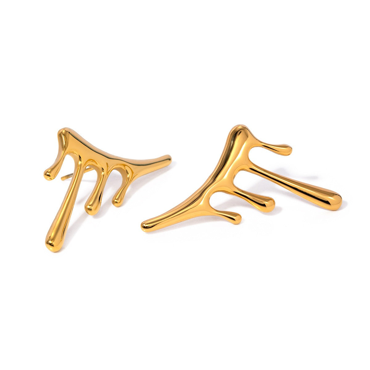 18K gold handcrafted drop earrings on ear, movement and light catch — MINIMAL