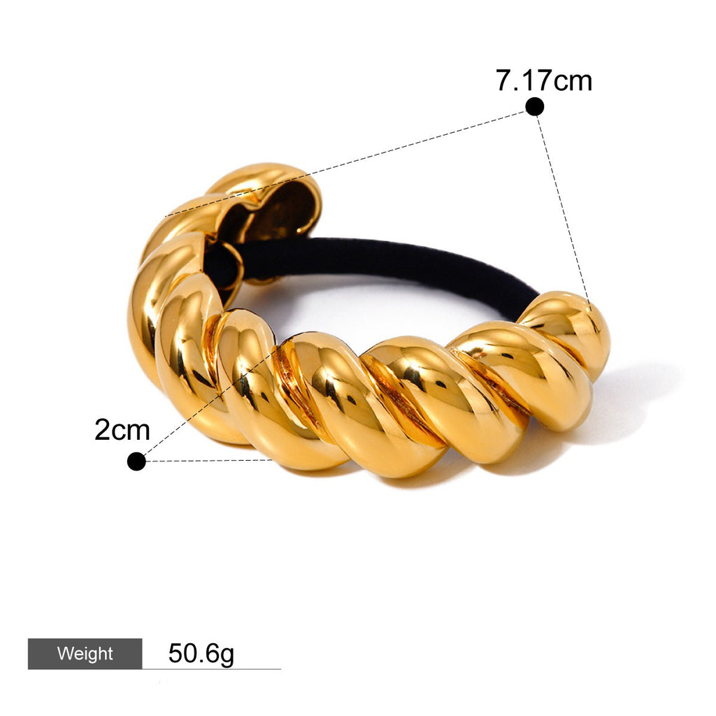 18K gold rope-twist hair pin – Gold finish, hemp rope texture design, titanium steel with PVD gold plating, MINIMAL
