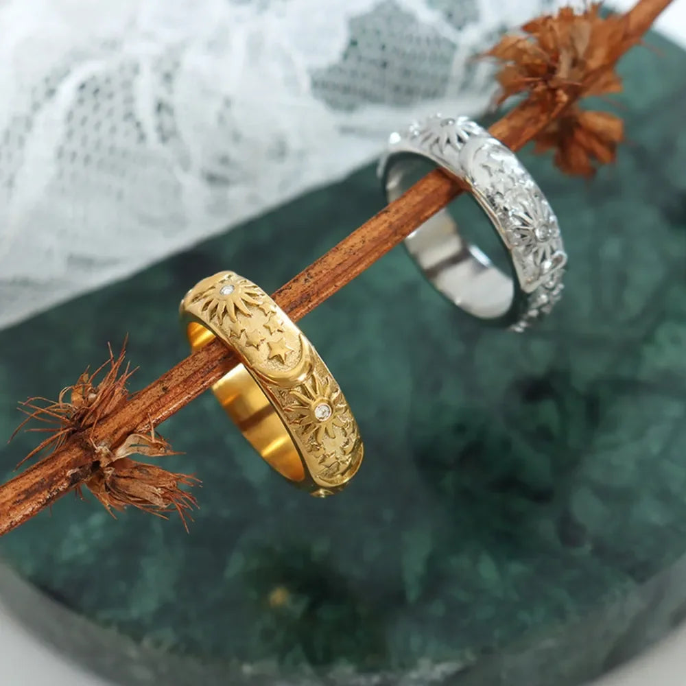 Titanium Steel Inlaid Zircon Embossed Ring - Premium Minimalist Jewelry - MINIMAL