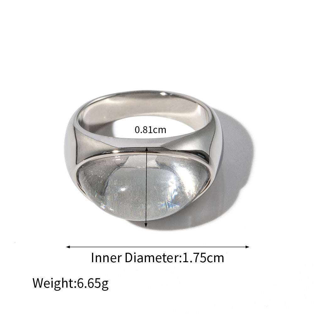 18K gold gemstone ring –  silver finish, titanium steel with PVD gold plating, MINIMAL