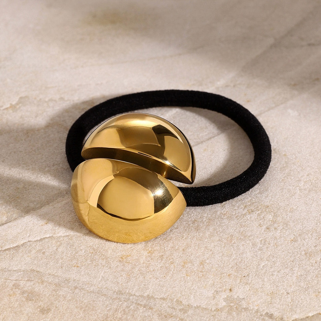 18K gold hemispherical hair clip, smooth dome light luxury design, titanium steel with PVD gold plating, MINIMAL
