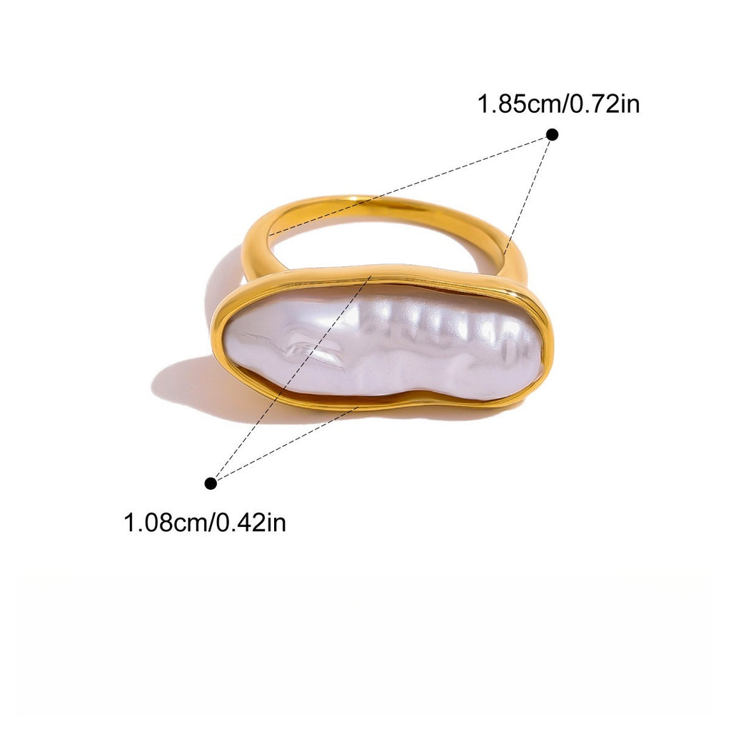 18K gold pearl titanium steel ring — Style B — light luxury fine jewelry — MINIMAL