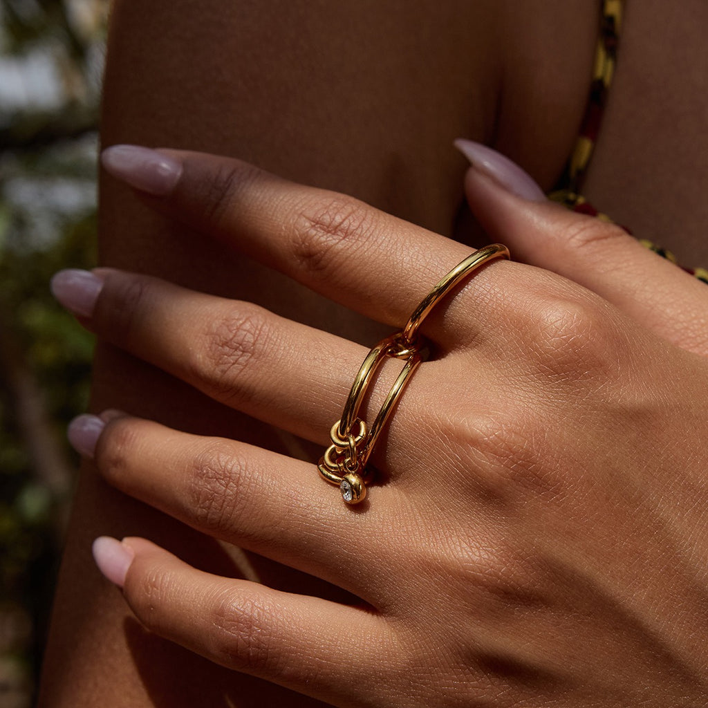  18K gold multi-layered zirconia stackable titanium steel ring — Style A — MINIMAL