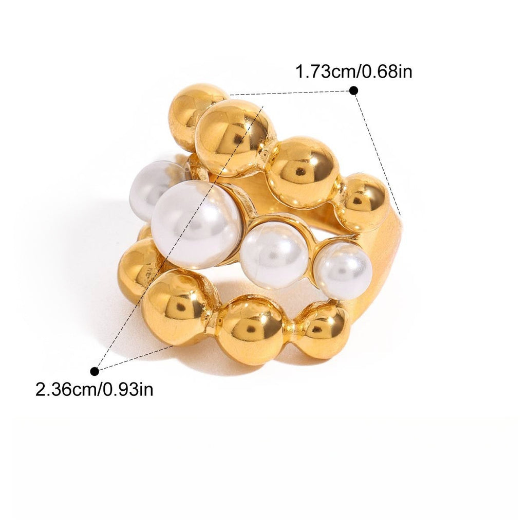 18K gold pearl titanium steel ring — Style A — light luxury fine jewelry — MINIMAL