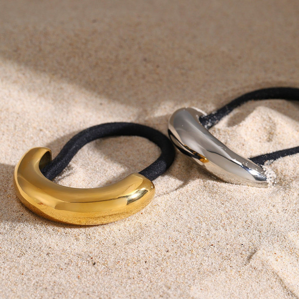 18K gold arc hair clip – Silver and Gold finish, smooth arc silhouette, titanium steel with PVD gold plating, MINIMAL

