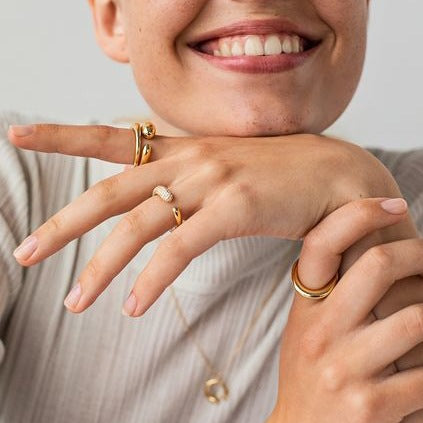 18K gold irregular geometric open ring, adjustable open band with architectural silhouette, titanium steel with PVD gold plating, MINIMAL
