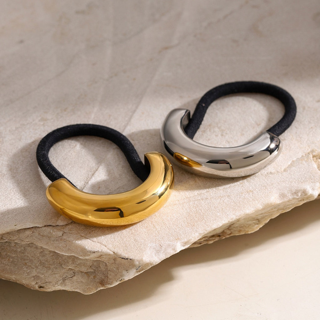 18K gold arc hair clip – Silver and Gold finish, smooth arc silhouette, titanium steel with silver-tone plating, MINIMAL