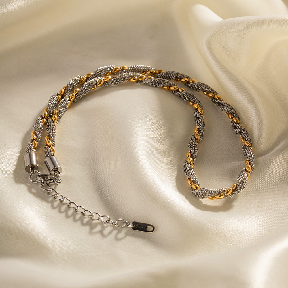 18K gold two-tone chain necklace, geometric circular elements in gold and silver tone, titanium steel with PVD plating, MINIMAL