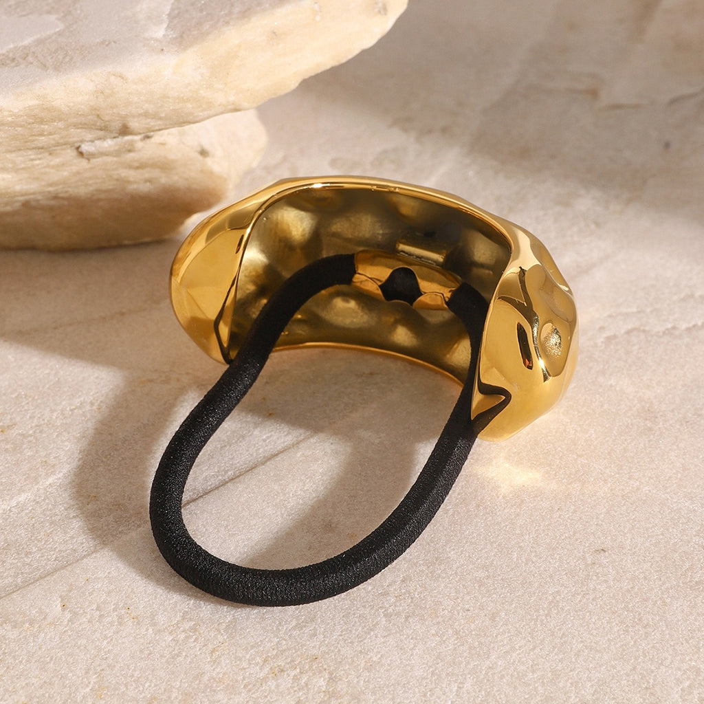 18K gold hammered C-shaped hair clip, hand-polished texture surface, titanium steel with PVD gold plating, MINIMAL