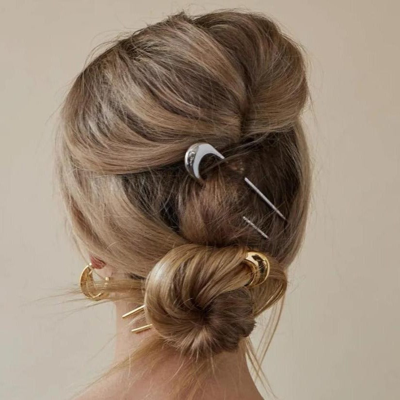 18K gold U-shaped hair pin, clean minimalist silhouette, titanium steel with PVD gold plating, MINIMAL