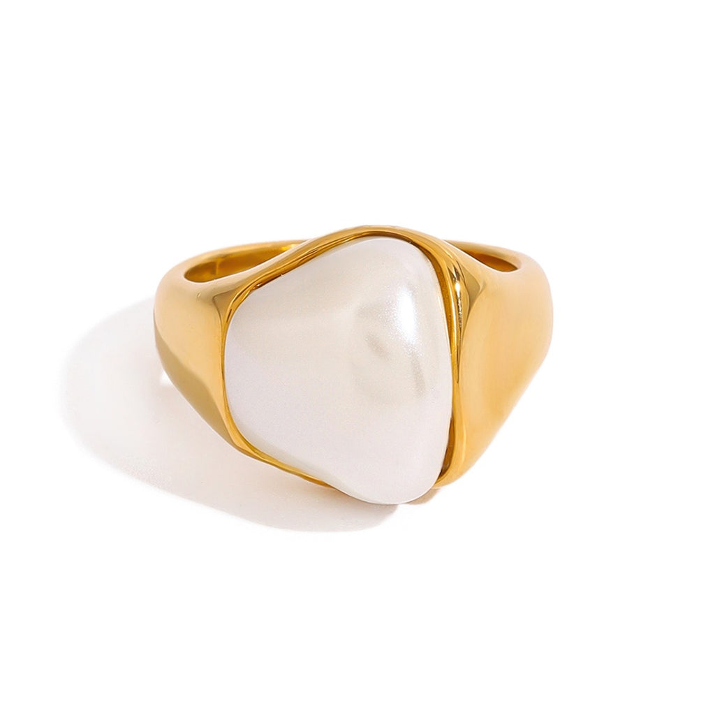 18K gold irregular pearl ring, natural asymmetric pearl inlay, titanium steel with PVD gold plating, MINIMAL