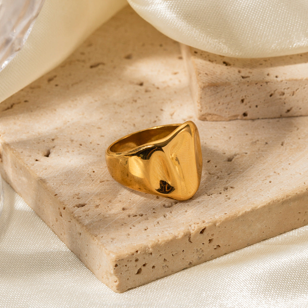 18K gold wide hammered band ring, wide band with hammer pattern texture surface, titanium steel with PVD gold plating, MINIMAL
