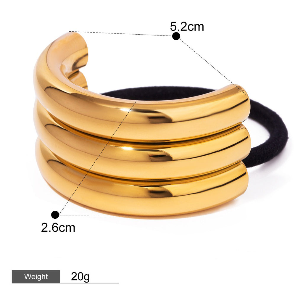 18K gold multi-layer C-shaped hair clip – Style B 3-layer, sculptural concave-convex design, MINIMAL
