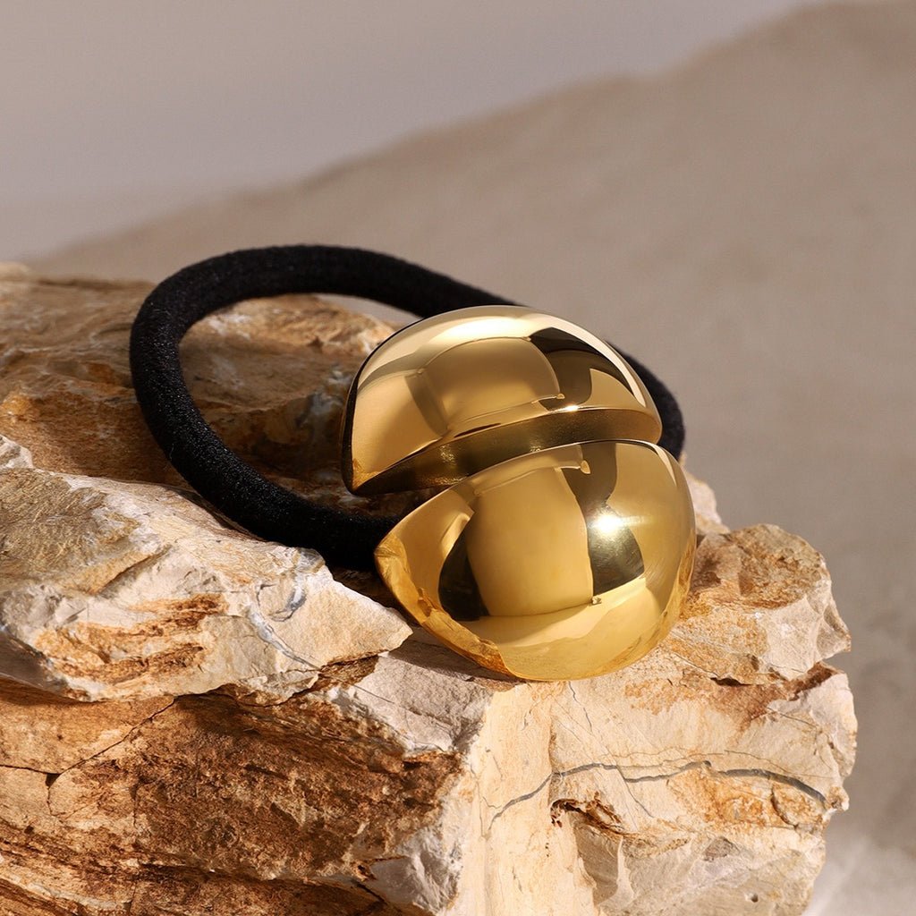 18K gold hemispherical hair clip, smooth dome light luxury design, titanium steel with PVD gold plating, MINIMAL
