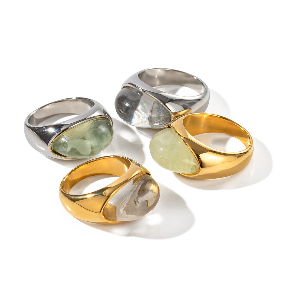 18K gold gemstone ring –  gold and silver finish, titanium steel with PVD gold plating, MINIMAL