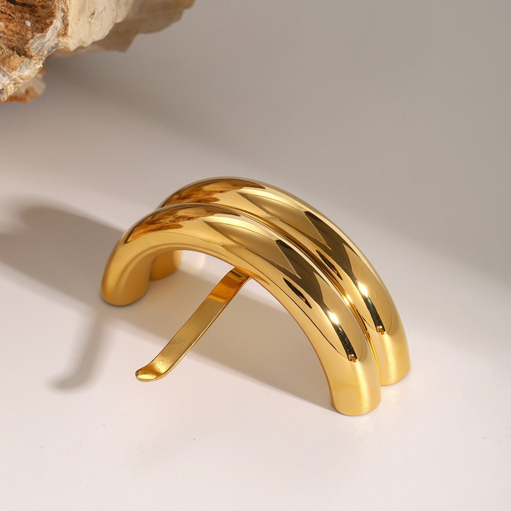 18K gold double-layer U-shaped hair clip, titanium steel with PVD gold plating, minimalist design, MINIMAL