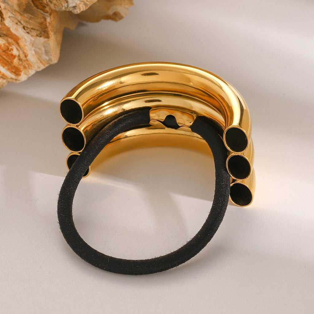 18K gold three-layer C-shaped hair clip, concave-convex sculptural design, titanium steel with PVD gold plating, MINIMAL
