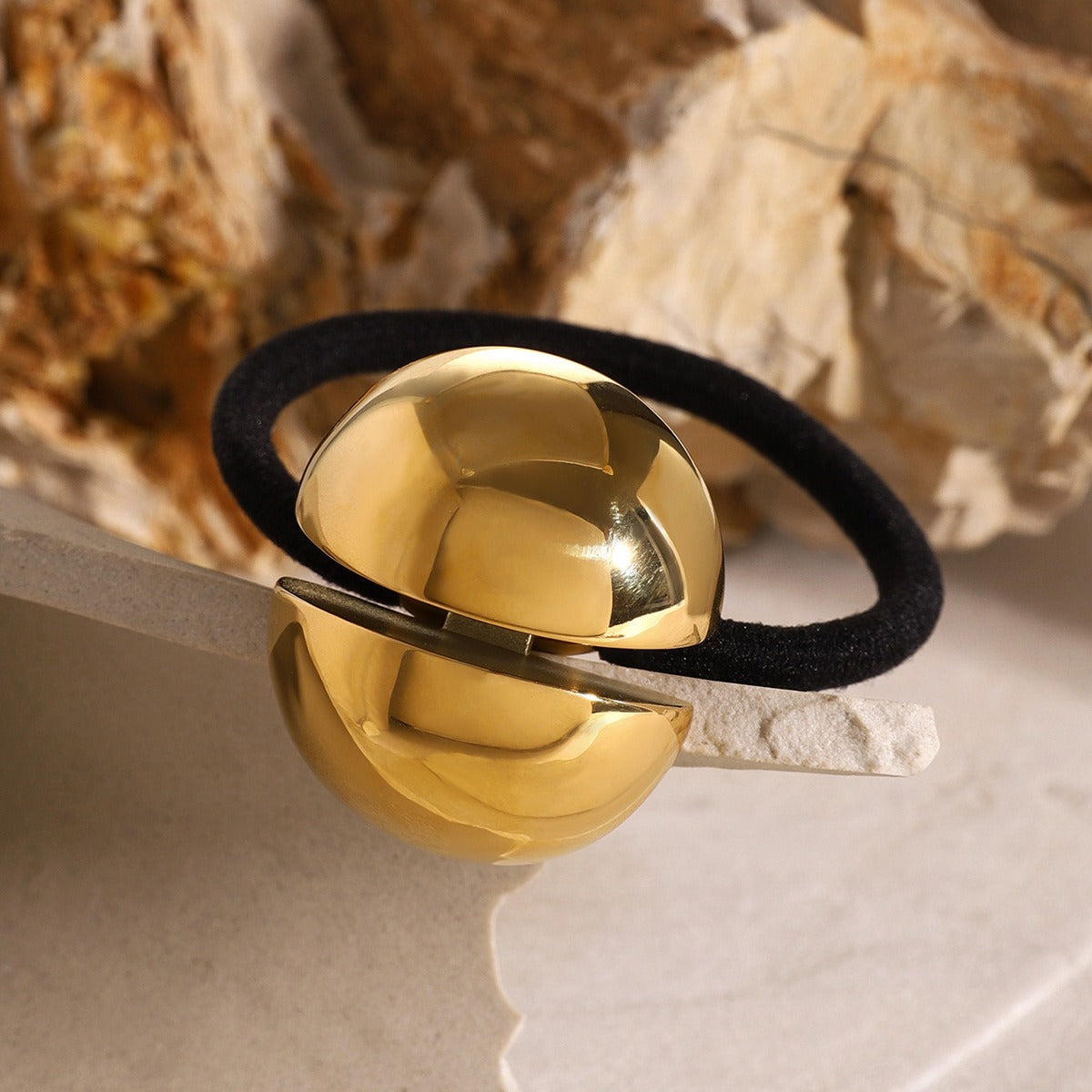 18K gold hemispherical hair clip, smooth dome light luxury design, titanium steel with PVD gold plating, MINIMAL
