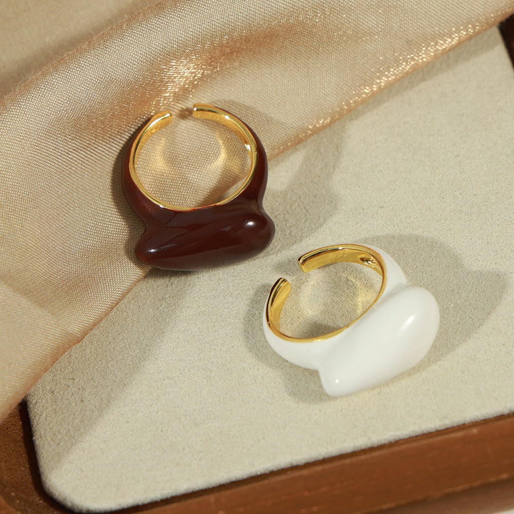 18K gold geometric open ring – White and Wine, adjustable open band, titanium steel with PVD gold plating, MINIMAL