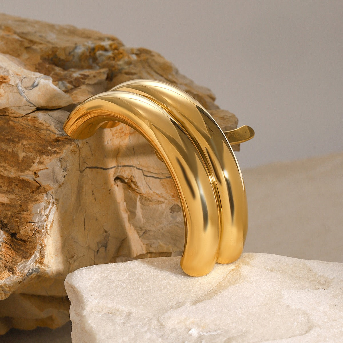 18K gold double-layer U-shaped hair clip, titanium steel with PVD gold plating, minimalist design, MINIMAL