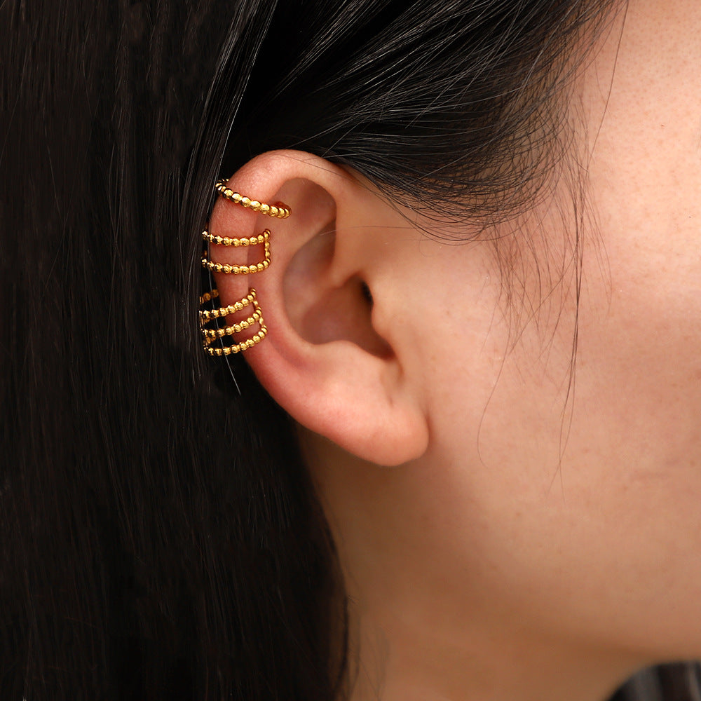  18K gold pearl ear cuff no piercing flat lay, delicate cluster design — MINIMAL