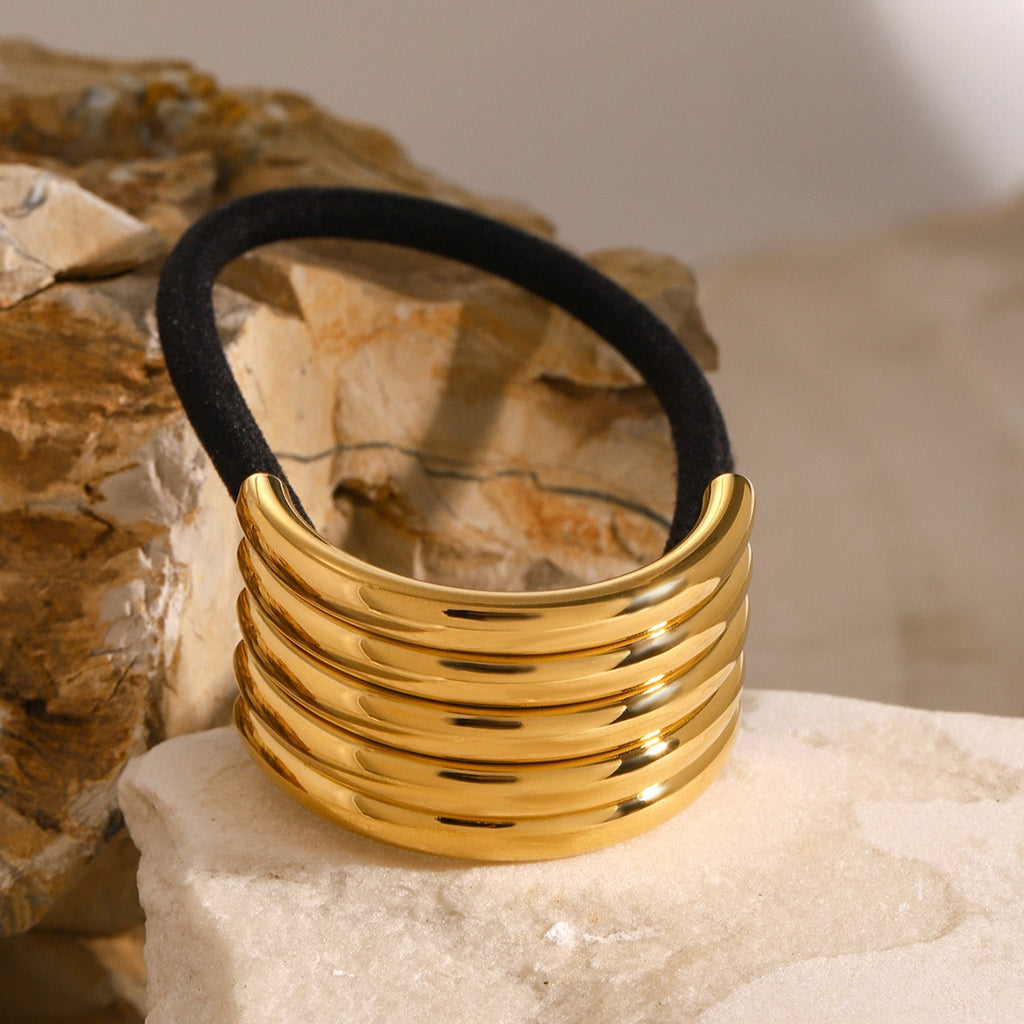 18K gold multi-layer C-shaped hair clip, compact concave-convex design, titanium steel with PVD gold plating, MINIMAL
