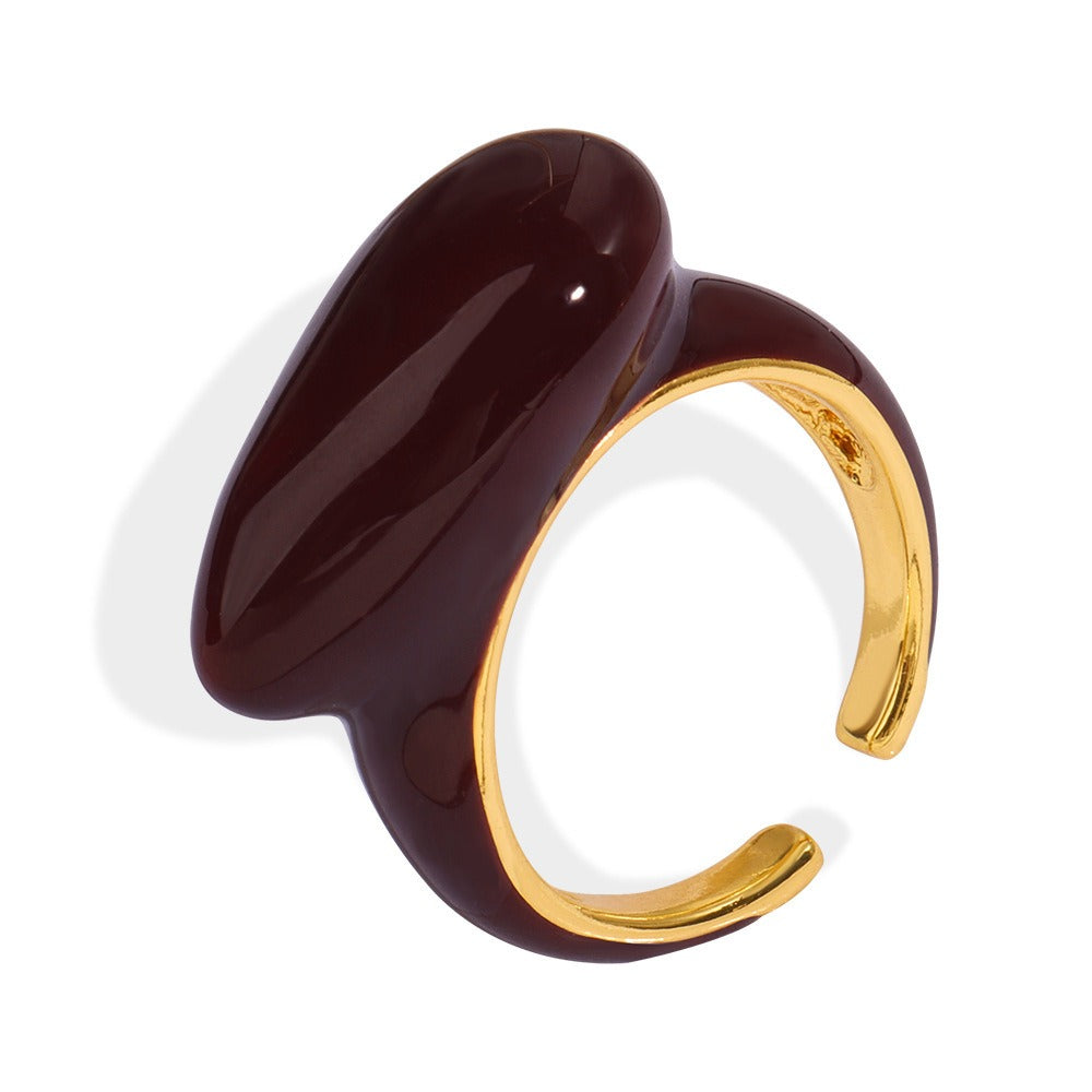 18K gold geometric open ring – Wine, adjustable open band, titanium steel with PVD gold plating, MINIMAL