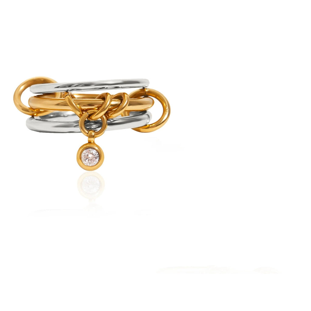 18K gold multi-layered zirconia stackable titanium steel ring — Style C — MINIMAL