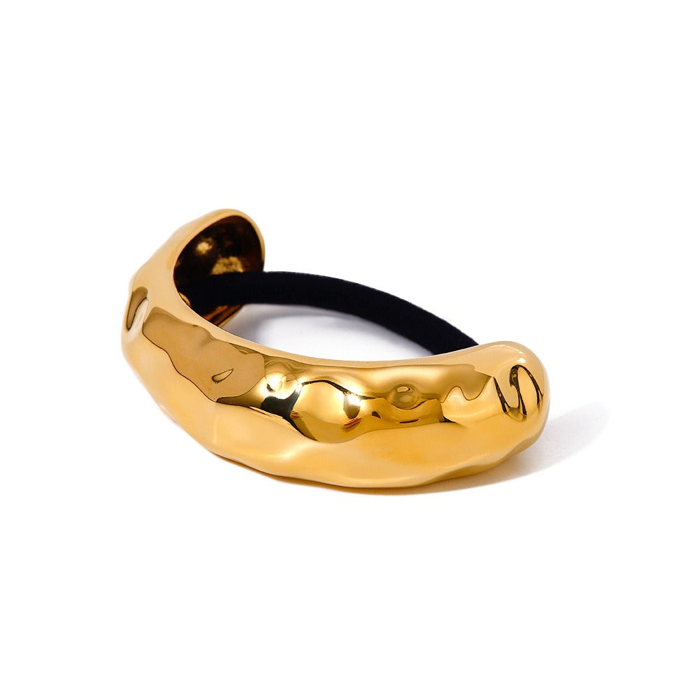 18K gold textured U-shaped hair clip – Gold finish, geometric silhouette with surface texture, MINIMAL
