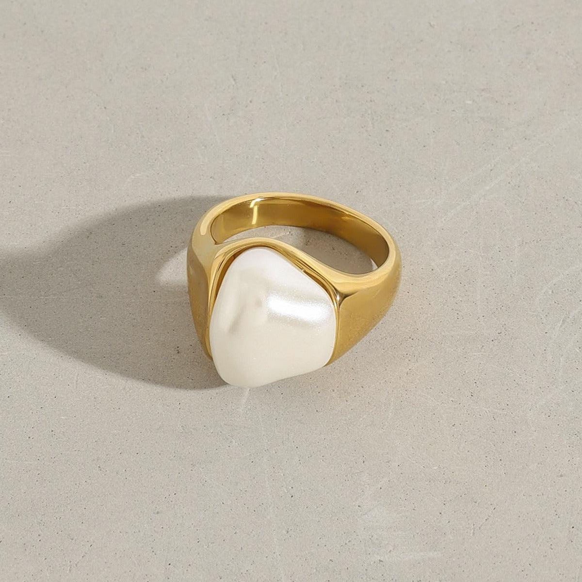 18K gold irregular pearl ring, natural asymmetric pearl inlay, titanium steel with PVD gold plating, MINIMAL
