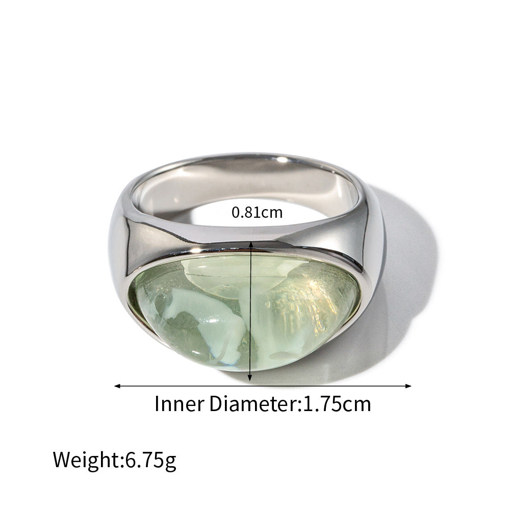 18K gold gemstone ring –  silver finish, titanium steel with PVD gold plating, MINIMAL